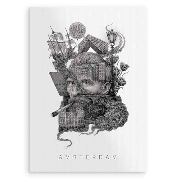 Tablou fara rama Amsterdam Alb-Negru