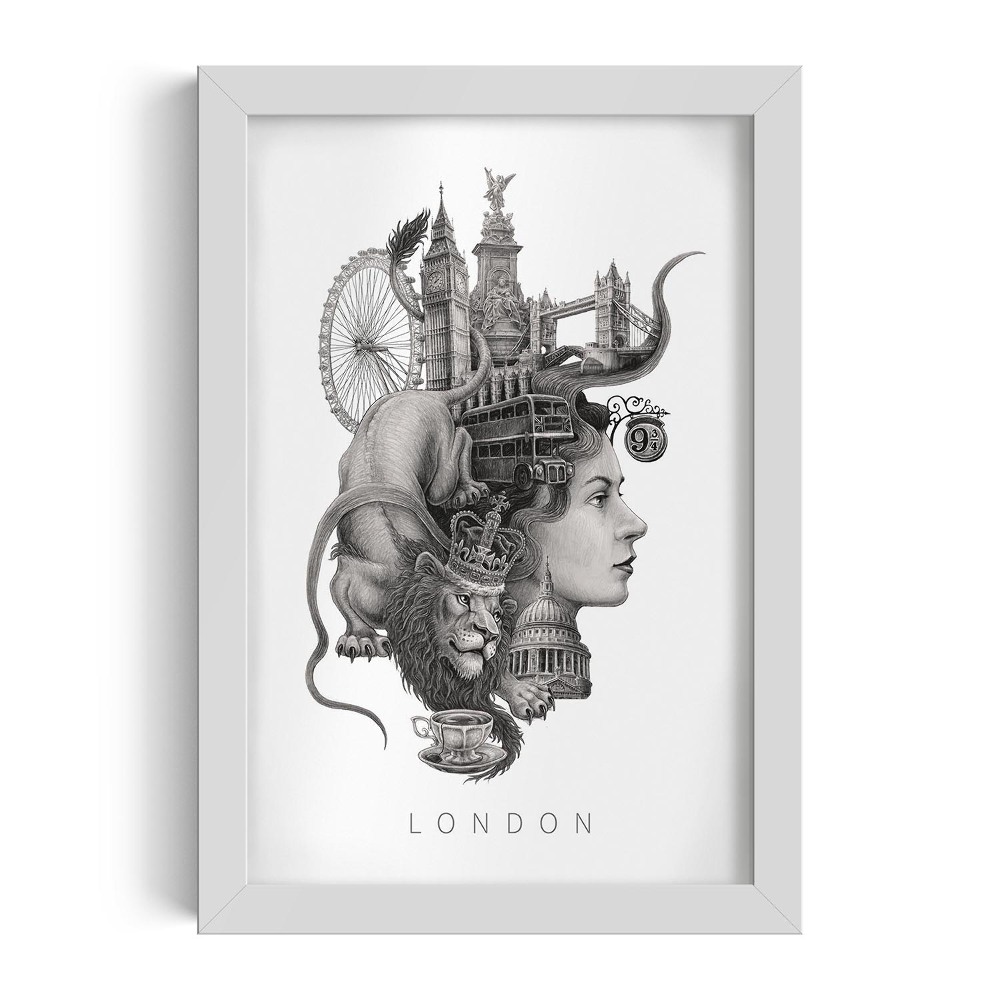 Tablou cu rama alba de alicja kocurek Londra Alb-Negru