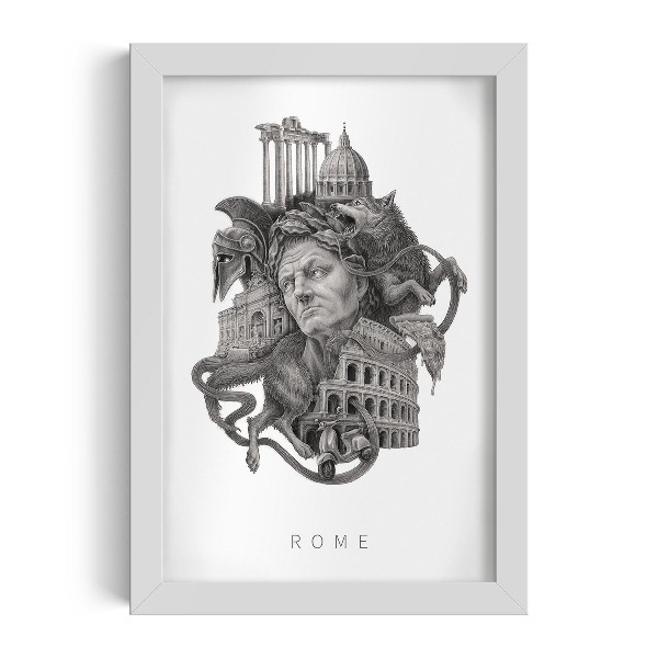 Tablou cu rama alba Roma Alb-Negru