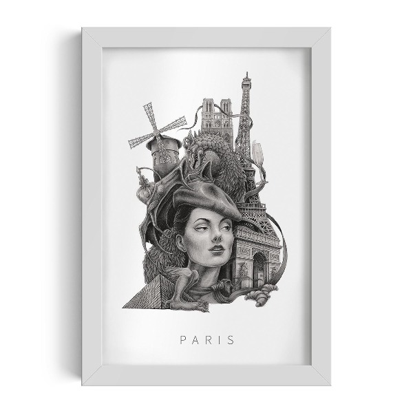 Tablou cu rama alba de alicja kocurek Paris Alb-Negru