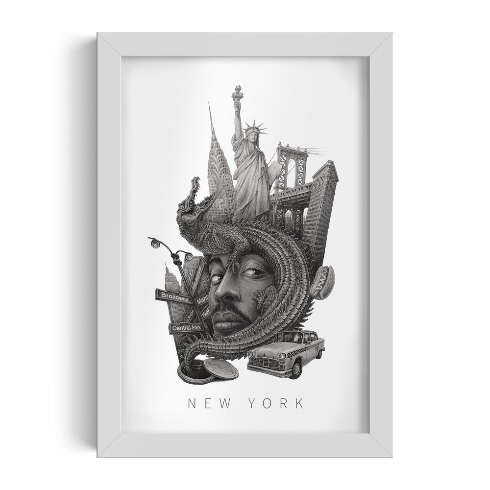 Tablou cu rama alba New York Alb-Negru