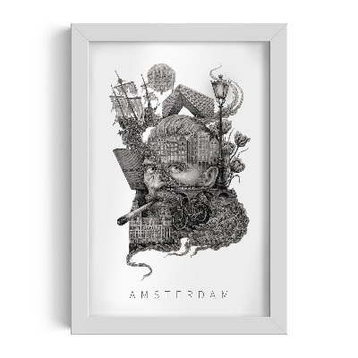 Tablou cu rama alba Amsterdam Alb-Negru