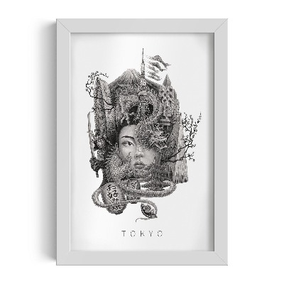 Tablou cu rama alba Tokyo Alb-Negru