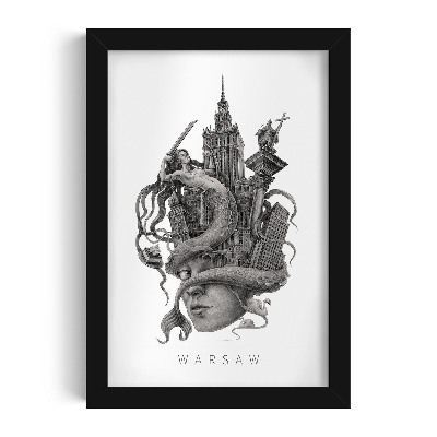Tablou cu rama neagra Varșovia Alb-Negru