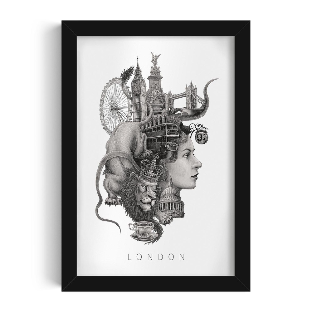 Tablou cu rama neagra de Alicja Kocurek Londra Alb-Negru