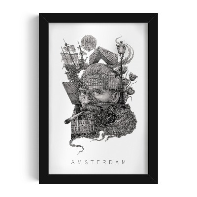 Tablou cu rama neagra Amsterdam Alb-Negru