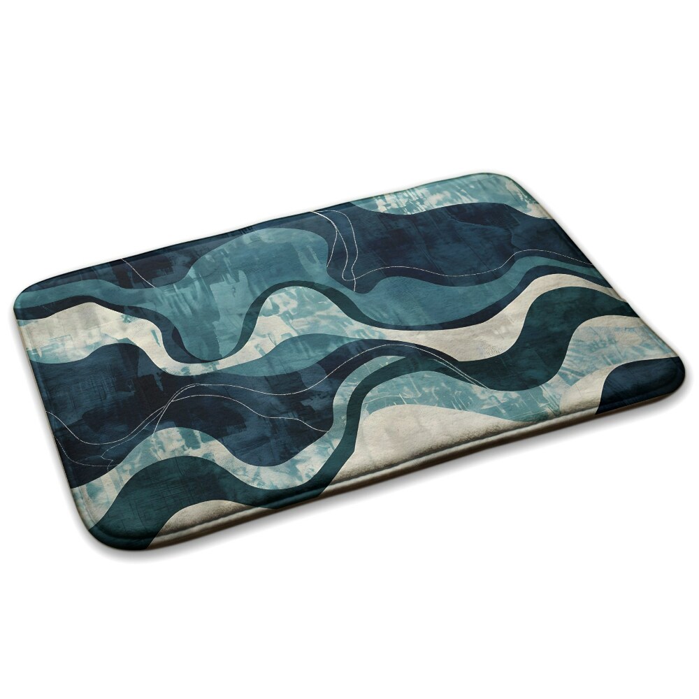  Covor mic dormitor Linii abstracte ondulate în nuanțe de albastru