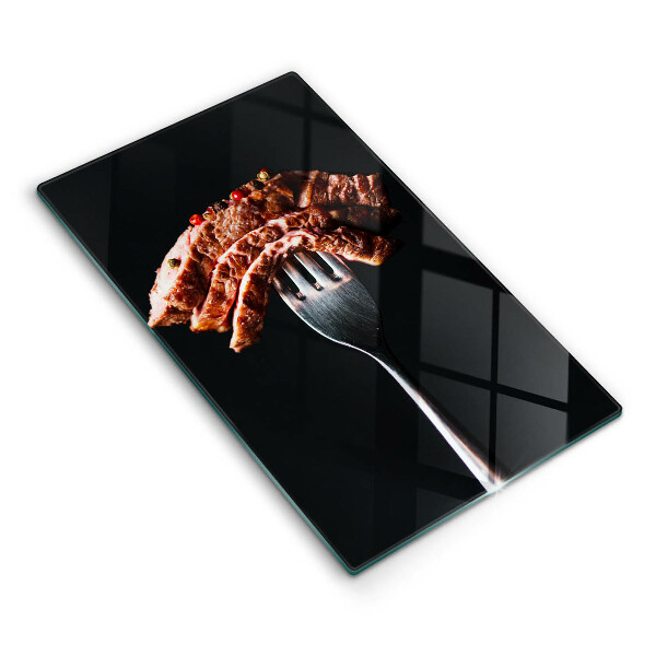 Tocător din sticlă decorativ Carne pe furculiță