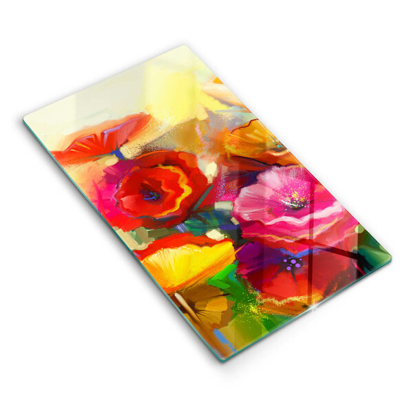 Tocător sticlă decorativ Flori colorate pictate