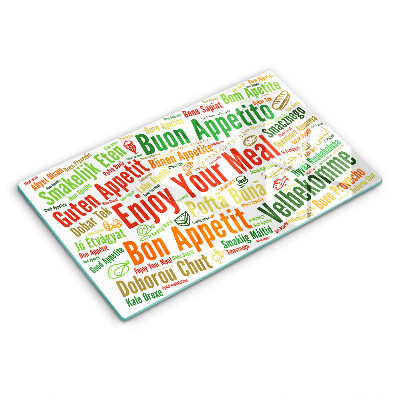 Tocător din sticlă decorativ Limbi subtitrări Bon appétit