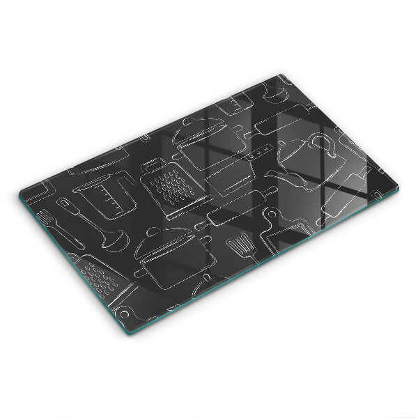 Tocător sticlă decorativ Desenarea accesoriilor de bucătărie
