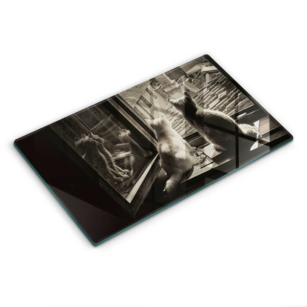 Tocător din sticlă decorativ Orașul și fereastra pisicilor