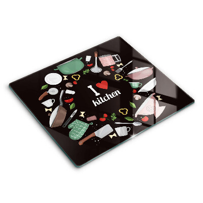 Tocător din sticlă modern Îmi plac ilustrațiile din bucătărie 60x52 cm