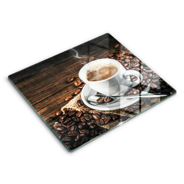 Tocător din sticlă modern Ceașcă și boabe de cafea 60x52 cm