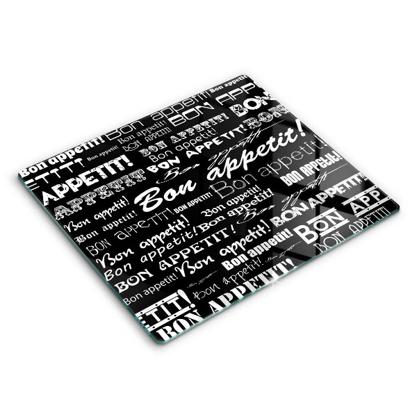 Tocător din sticlă modern Subtitrări din bucătărie Poftă bună 60x52 cm