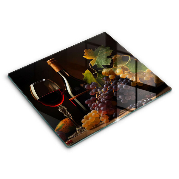 Tocător din sticlă modern Un pahar de vin și struguri 60x52 cm