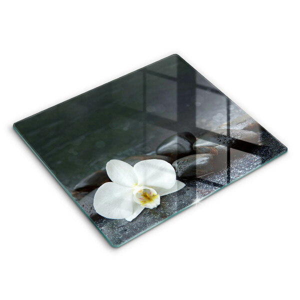 Tocător sticlă modern Pietre zen cu flori albe 60x52 cm