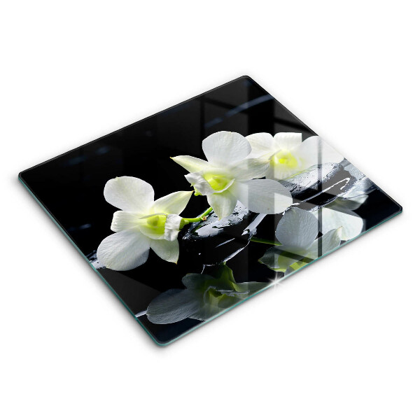 Tocător sticlă modern Flori albe în apă Zen 60x52 cm
