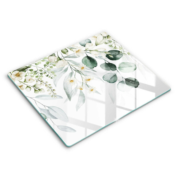 Tocător din sticlă modern Plante în acuarelă 60x52 cm