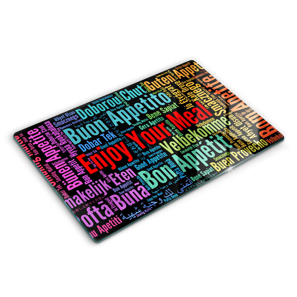 Tocător sticlă modern Limbi subtitrări Bon appétit 80x52 cm