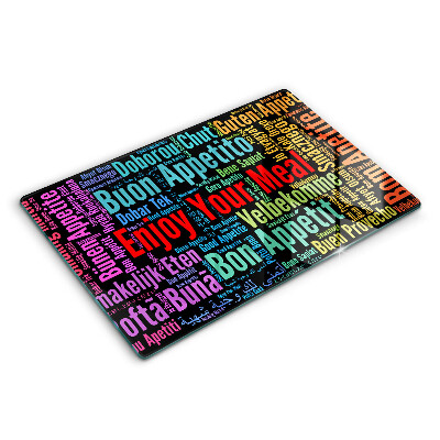 Tocător sticlă modern Limbi subtitrări Bon appétit 80x52 cm