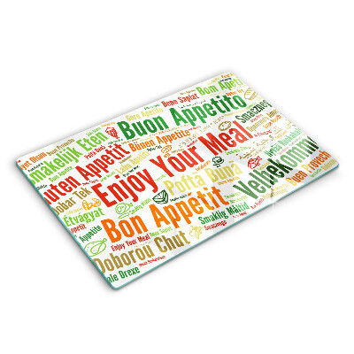 Tocător sticlă modern Limbi subtitrări Bon appétit 80x52 cm