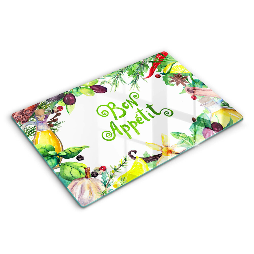 Tocător din sticlă modern Inscripția Poftă bună 80x52 cm