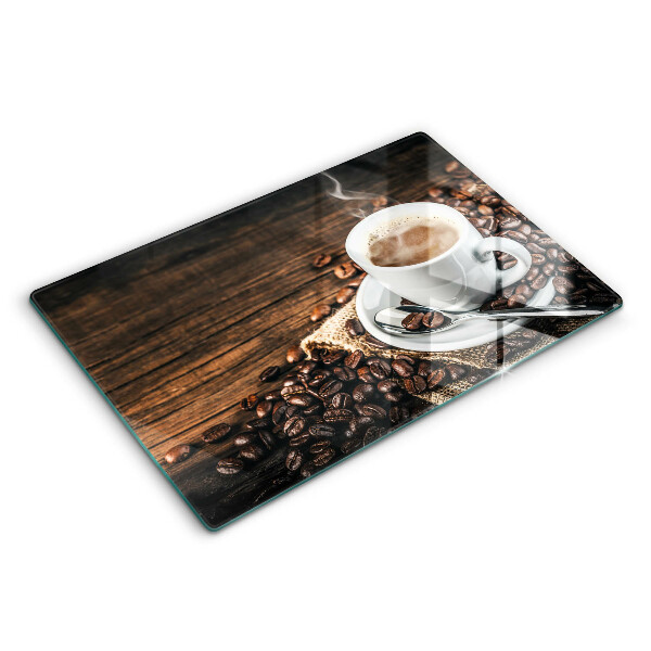 Tocător din sticlă modern Ceașcă și boabe de cafea 80x52 cm