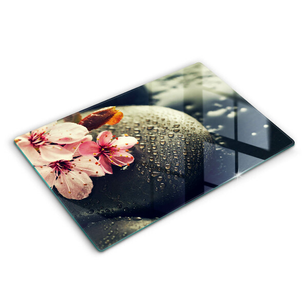 Tocător din sticlă modern Flori pietre zen 80x52 cm