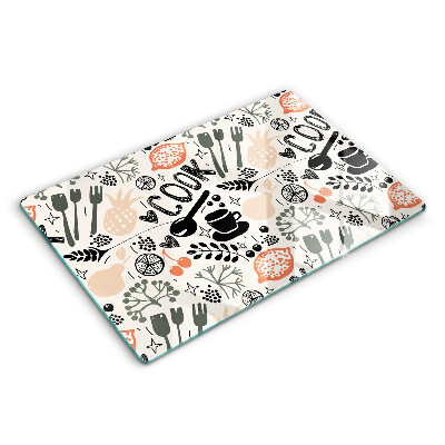 Tocător din sticlă modern Desen cu tematică de bucătărie 80x52 cm