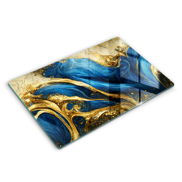 Tocător din sticlă modern Marmură albastră aurie 80x52 cm