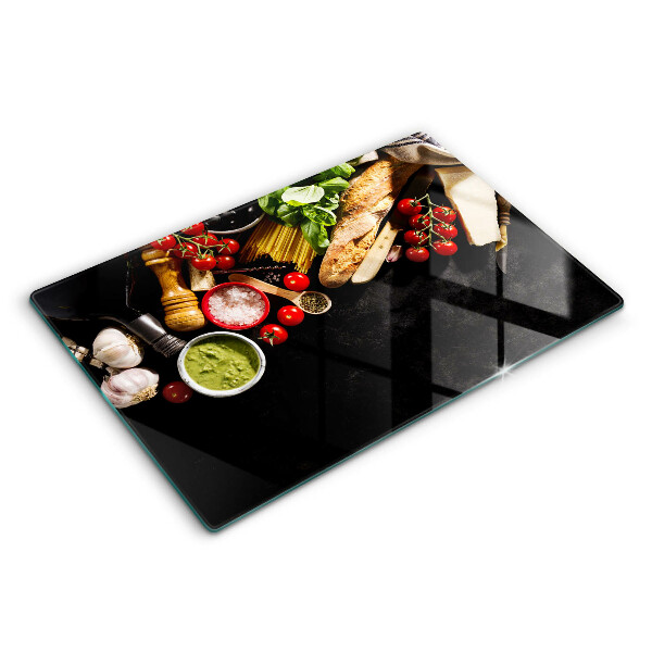 Tocător sticlă modern Ingrediente și condimente italiene 80x52 cm