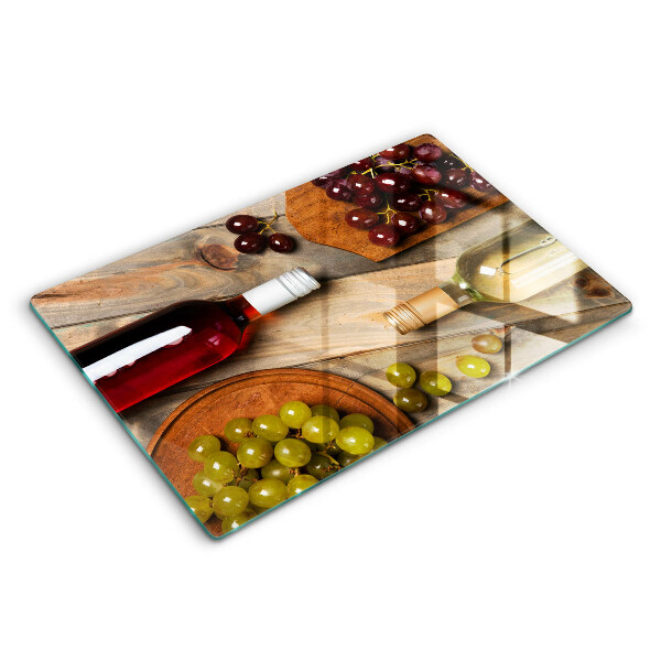 Tocător din sticlă modern Sticle de vin și struguri 80x52 cm