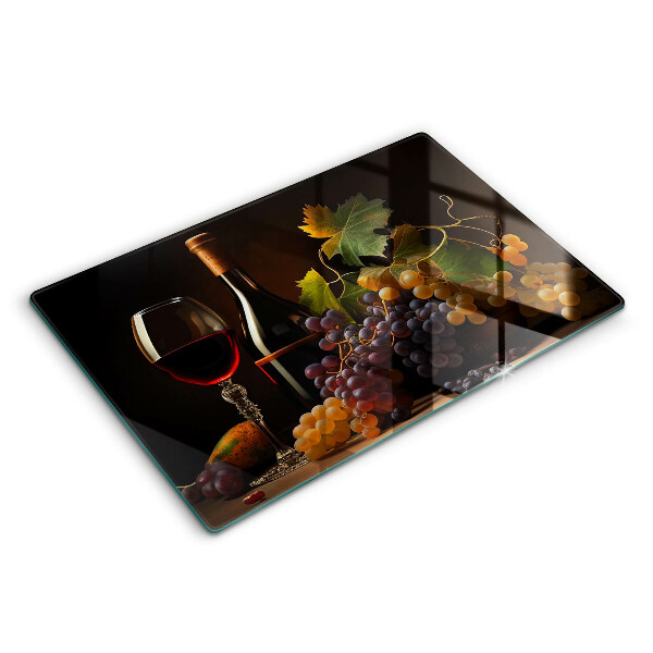 Tocător din sticlă modern Un pahar de vin și struguri 80x52 cm