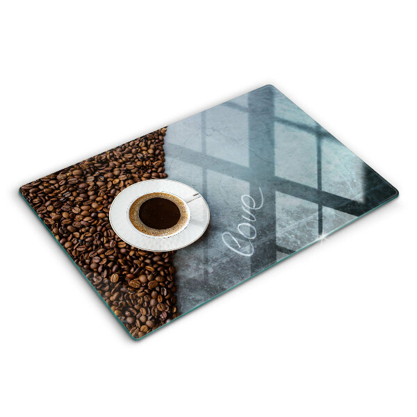Tocător sticlă modern Boabe de cafea și o ceașcă 80x52 cm