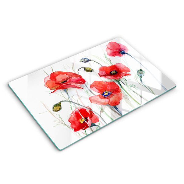 Tocător de bucătărie modern Flori de mac roșu 80x52 cm