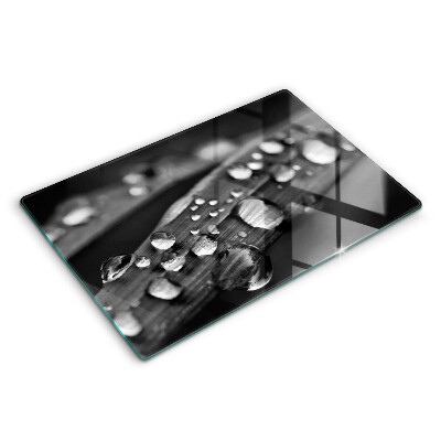 Tocător sticlă modern Picături de rouă pe frunze 80x52 cm