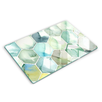 Tocător sticlă modern Hexagonuri în acuarelă 80x52 cm