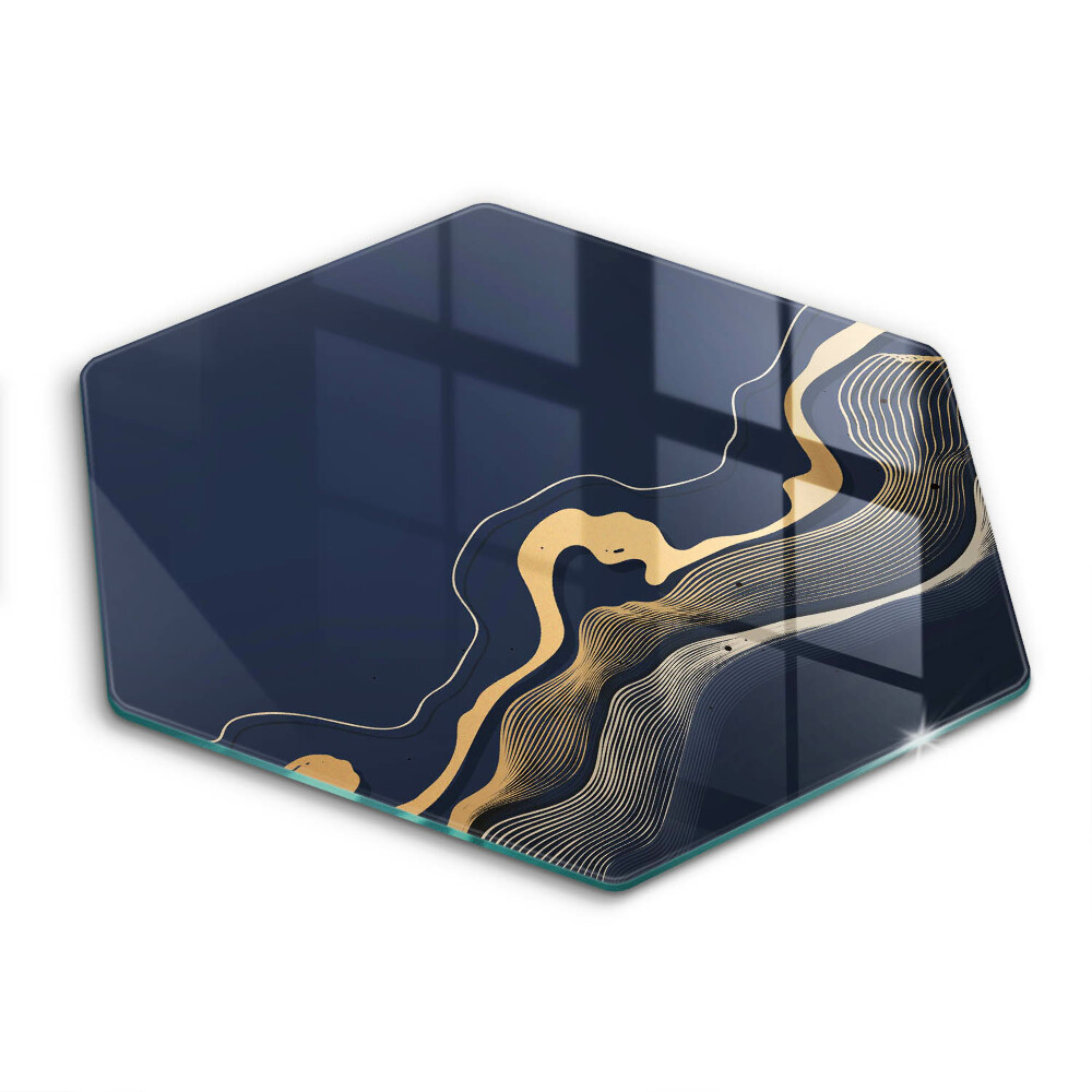 Tocător din sticlă hexagonal Linii aurii abstracte