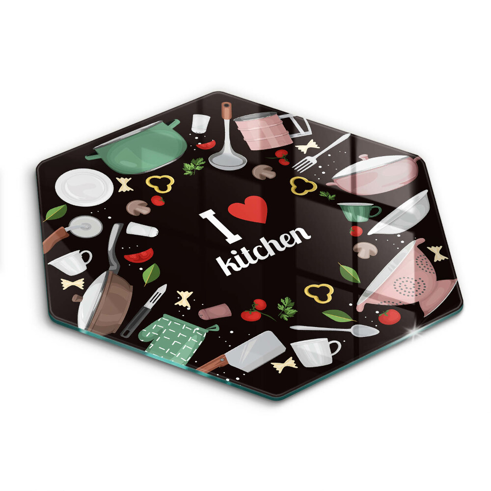 Tocător sticlă hexagonal Îmi plac ilustrațiile din bucătărie