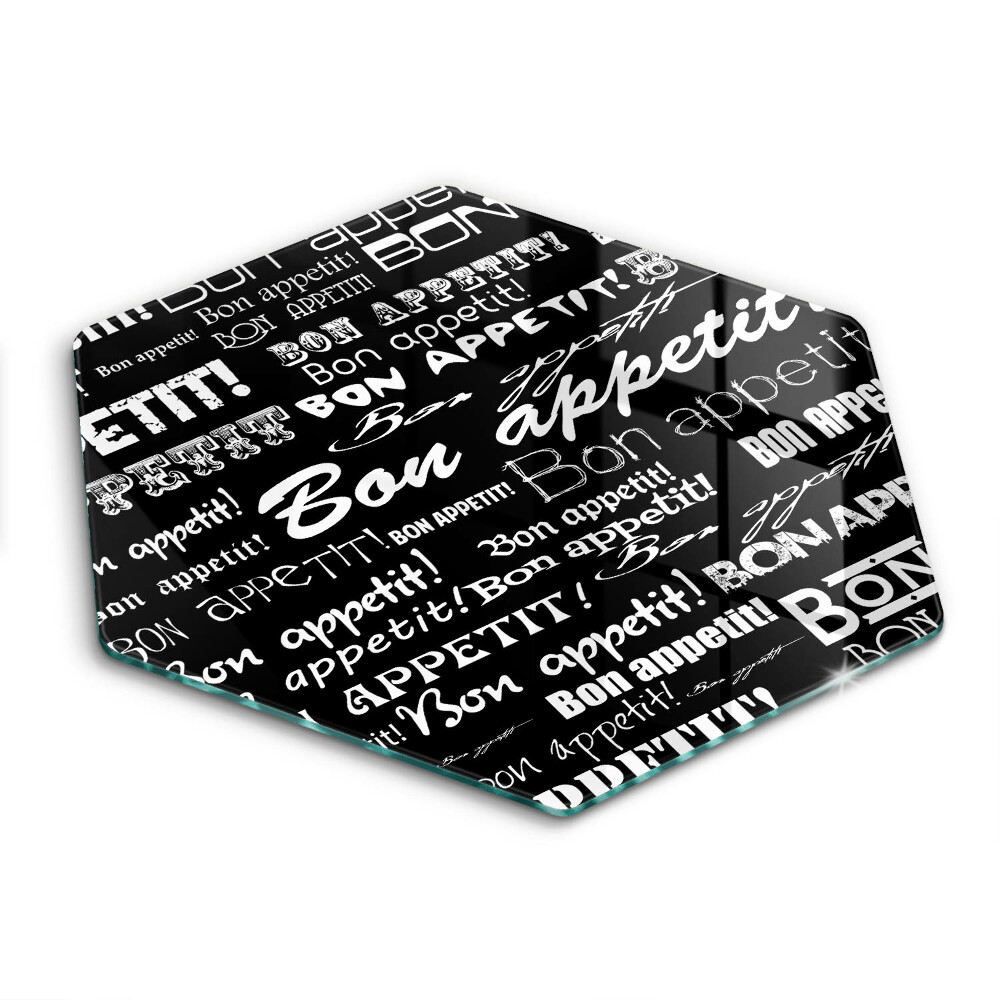 Tocător sticlă hexagonal Subtitrări din bucătărie Poftă bună