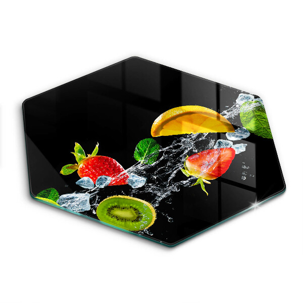 Tocător sticlă hexagonal Fructe în apă