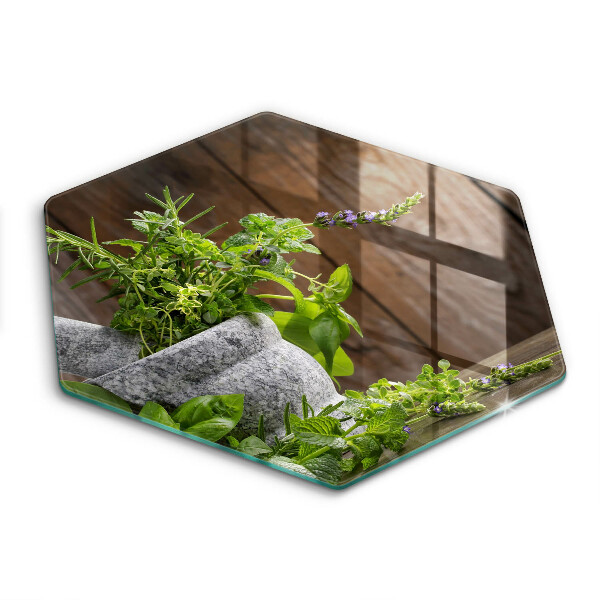 Tocător sticlă hexagonal Ierburi verzi
