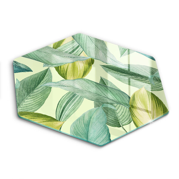 Tocător din sticlă hexagonal Frunze tropicale verzi