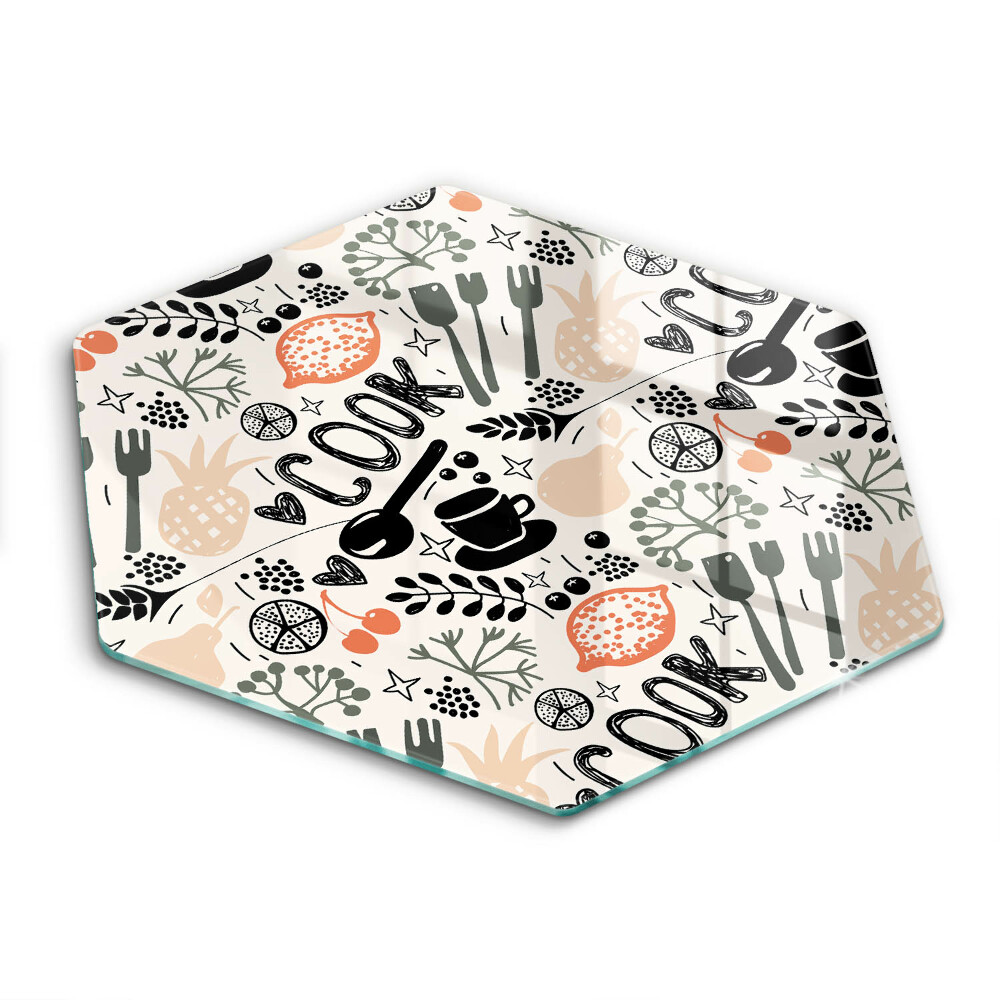 Tocător de bucătărie în formă de hexagon Desen cu tematică de bucătărie