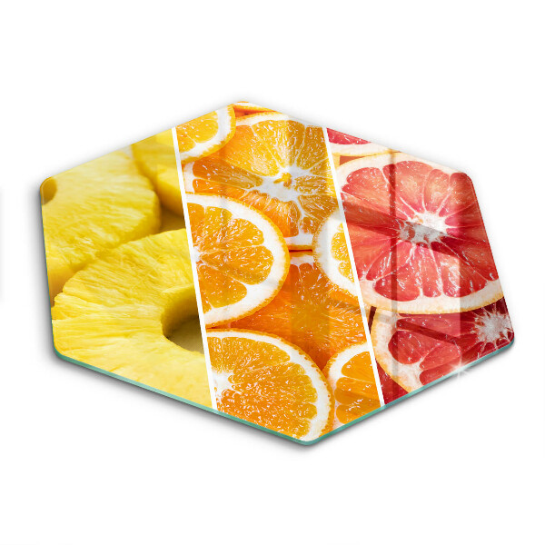 Tocător din sticlă hexagonal Fructe colorate