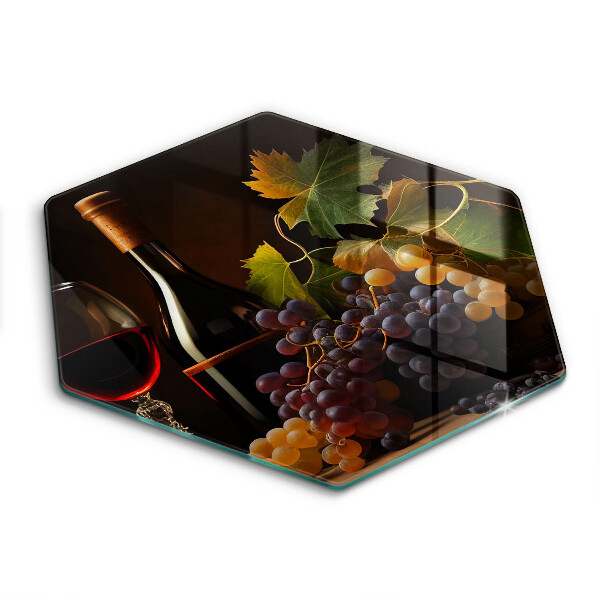 Tocător din sticlă hexagonal Un pahar de vin și struguri