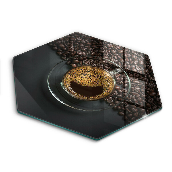 Tocător sticlă hexagonal Cafea și boabe