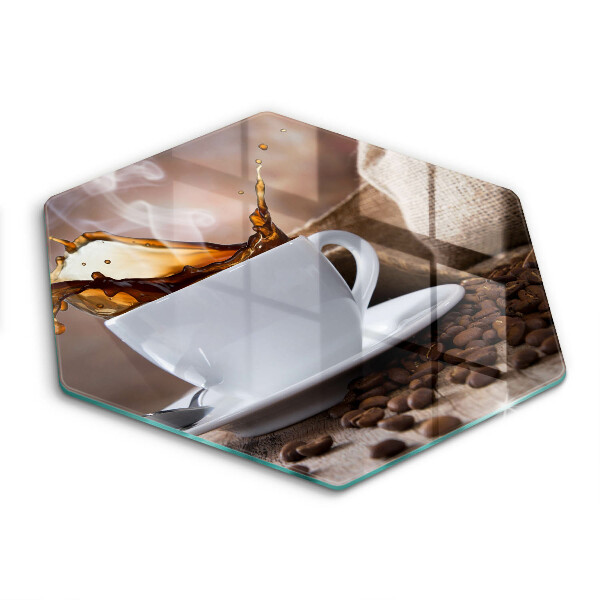 Tocător de bucătărie în formă de hexagon Ceașcă și boabe de cafea