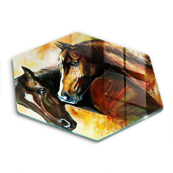 Tocător din sticlă hexagonal Animale cai